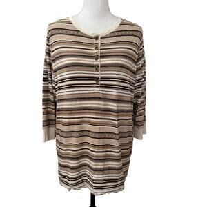 Lauren Ralph Lauren Neutral Striped Long Sleeve Quarter Button Blouse Size 2X